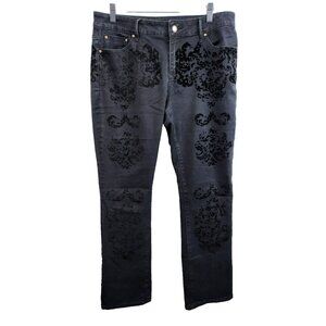 Cartise Womens Black‎ Denim Velvet Paisley Jeans Size 12 High Rise Straight Leg